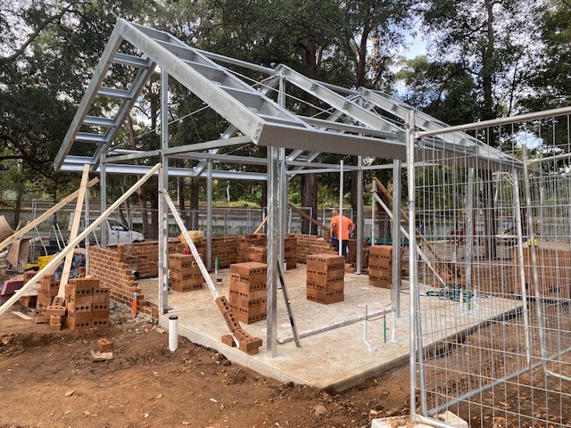 steel frame construction in playground