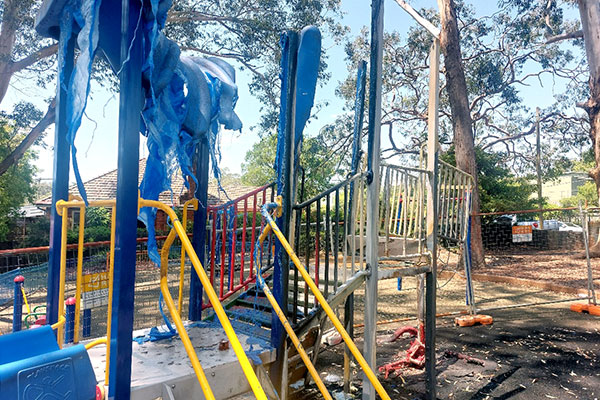 The damage that was done to Wollundry Park Playground in December 2023