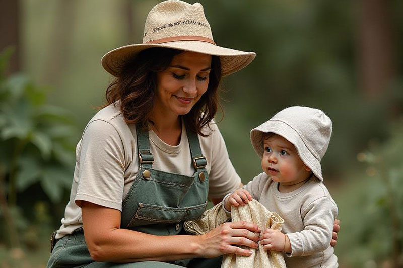 mum with baby in bushland