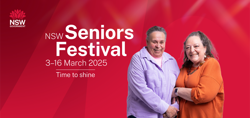 seniors week on red background