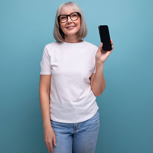 woman holding phone