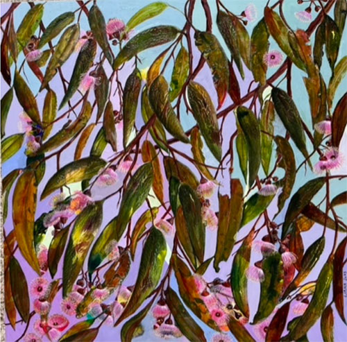 painting of plant with pink flowers