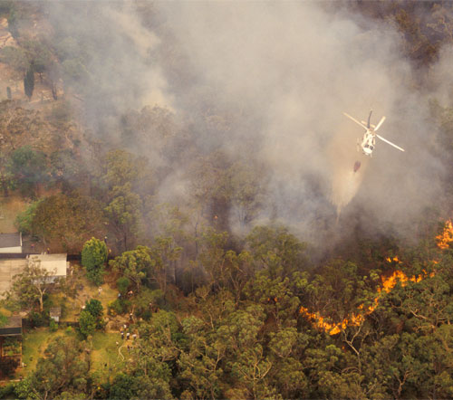 bushfire with helicopter