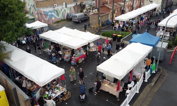 aerial view of stalls