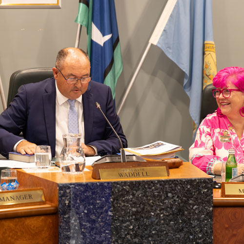 Hornsby Shire Council Mayor Warren Waddell at his first Council meeting as Mayor